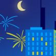 tall buildings and fireworks